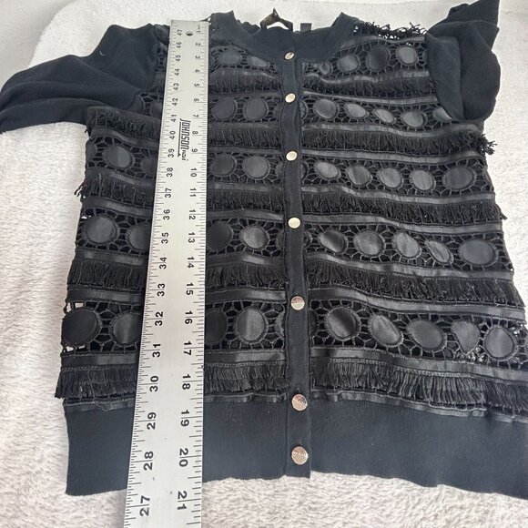 Ted Baker Womens Black Eyelet Cardigan Sweater Size 2 Button Front Lightweight - Picture 10 of 10